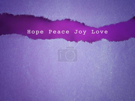 Photo for Hope peace joy love text with purple background. Christmas preparation or Advent season concept. - Royalty Free Image