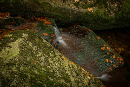 Téléchargez les photos : Belle montagne blanc ruisseau Cerny Velky Stolpich en automne journée fraîche avec cascades - en image libre de droit