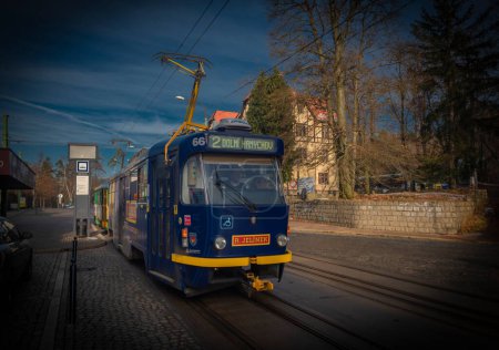 Photo for Tram car near ZOO garden in Liberec city in wnter day 12 09 2022 Liberec Czech republic - Royalty Free Image