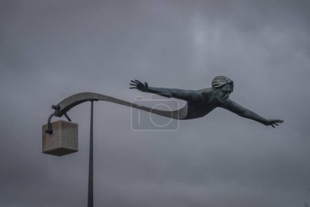 Photo for Art statue near Otava river in Pisek town in cloudy windy morning - Royalty Free Image