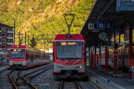 Foto de Estación principal en primavera fresca mañana soleada en Brig Suiza 05 09 2024 - Imagen libre de derechos