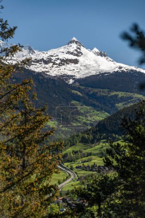 Glishorn and Fulhorn hills near Brig town in spring color fresh morning