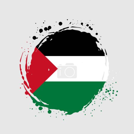 Téléchargez les illustrations : Drapeau national palestinien avec effet coup de pinceau. Conception de drapeau palestine aquarelle - en licence libre de droit