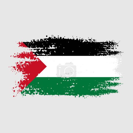 Drapeau national palestinien avec effet coup de pinceau. Conception de drapeau palestine aquarelle
