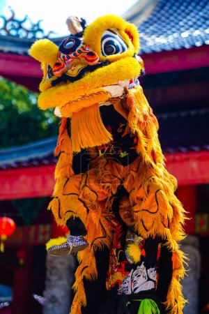 Téléchargez les photos : The Lion dance or Barongsai in chinese new year 2023. Semarang. Indonesia. Travel Photography. - en image libre de droit