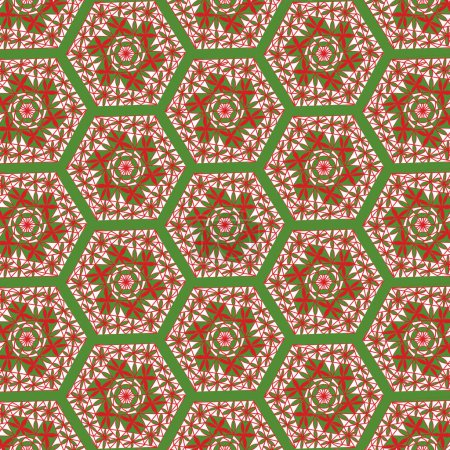 Photo for A seamless pattern of red and white flowers on a green background, arranged in a diagonal pattern. Illustration for Christmas designs. - Royalty Free Image