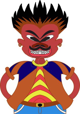 Ilustración de Hombre de dibujos animados enojado con un bigote y dientes perforantes. Emoción ilustración - Imagen libre de derechos