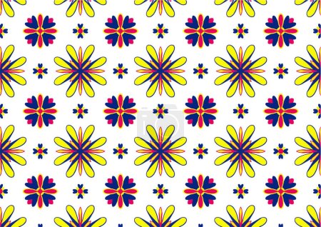 Illustration for Background pattern featuring symmetrical motifs resembling flowers. It showcases a colorful and vibrant design, suitable for use in wrapping paper or as a decorative element. Abstract Illustrations vector. - Royalty Free Image