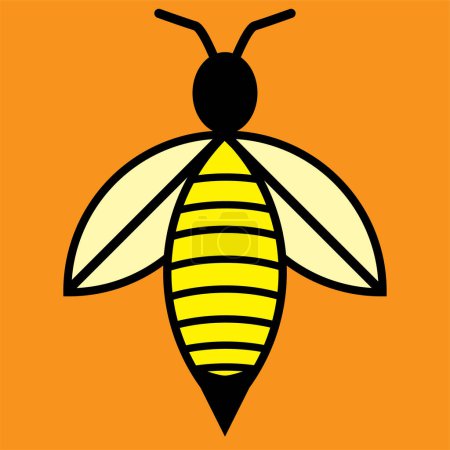 Vektorbild einer Biene auf orangefarbenem Hintergrund. Illustrationsvektor.