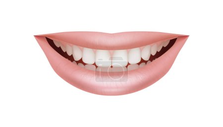 Téléchargez les photos : Illustration 3D réaliste et magnifique d'un sourire féminin, avec des lèvres roses brillantes et des dents blanches. Parfait pour les soins dentaires, cosmétiques ou buccodentaires. Isolé sur un blanc - en image libre de droit