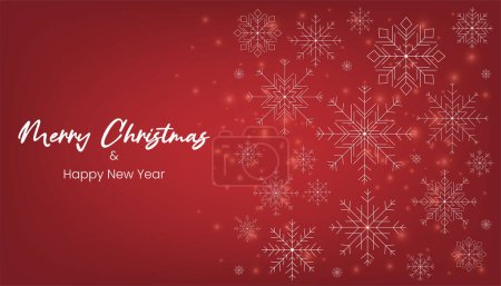 Illustration for Merry Christmas and happy New Year festive banner white and red design, adorned with intricate snowflakes. For holiday cards, posters. Not AI generated. - Royalty Free Image