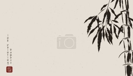 Téléchargez les photos : Une aquarelle en bambou noir laisse toile de fond, art asiatique traditionnel. Idéal pour les bannières, les cartes et les décorations, capturant l'élégance de la culture chinoise et japonaise. Pas AI. - en image libre de droit