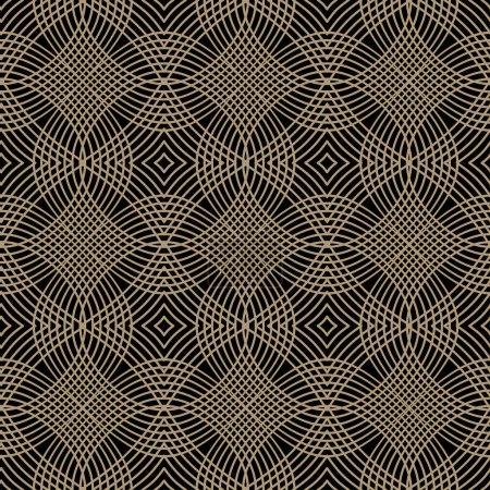 A luxurious seamless pattern in black and gold, featuring circles ornate geometric shapes and elegant lines. Perfect for textile, wrapping paper, or background designs. Not AI.
