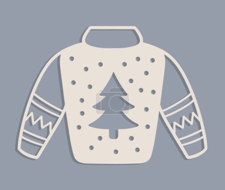 Illustration for Laser cut ugly Christmas sweaters or jumper Templates. Christmas tree wood decorations toys - Royalty Free Image