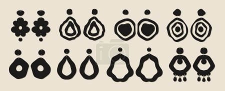 Illustration for Vector Earrings Templates big set of Boho hand drawn various shapes. Modern trendy vector illustration. Laser cut, wooden earrings. Metal cut. Isolated on white background - Royalty Free Image