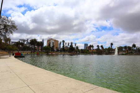 Photo for Los Angeles, California - May 16, 2019: view of MacArthur Park located in the Westlake neighborhood of Los Angeles - Royalty Free Image