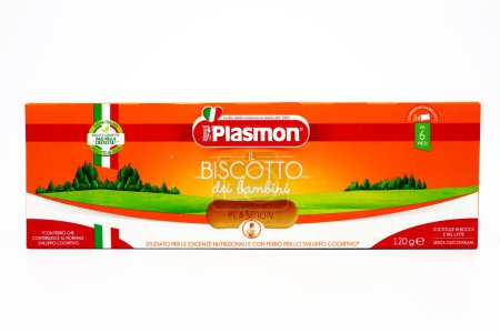 Foto de Pescara, Italia 15 de febrero de 2021: PLASMON Baby Biscuits. Plasmon es una marca italiana de productos Baby Food de Kraft Heinz Co. Group - Imagen libre de derechos