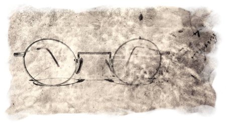 Photo for Vintage Round GLASSES with Shadows on original Antique PARCHMENT Sheet - Royalty Free Image