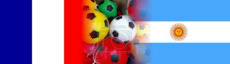 Photo for Flags of FRANCE and ARGENTINA with colorful soccer balls - Royalty Free Image