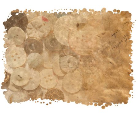 Photo for Original Vintage Dressmaker Tailor Buttons on Antique Parchment sheet - Royalty Free Image