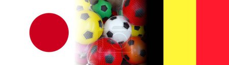 Photo for BELGIUM and JAPAN Flags with colorful soccer balls - Royalty Free Image