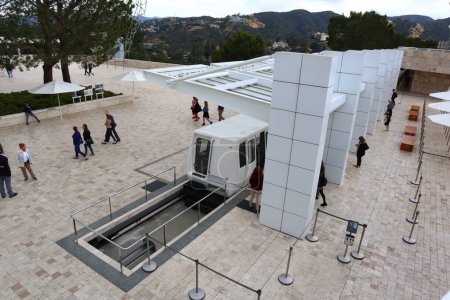 Photo for Los Angeles, California - May 10, 2019: The Getty Center Tram upper Station on Plaza of The Getty Center - Royalty Free Image