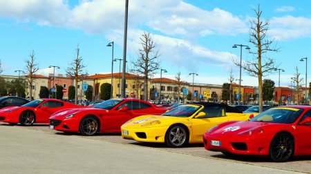 Photo for Citt Sant'Angelo, Italy  April 9, 2022: different FERRARI cars. Ferrari is an Italian luxury sports car based in Maranello, Italy - Royalty Free Image