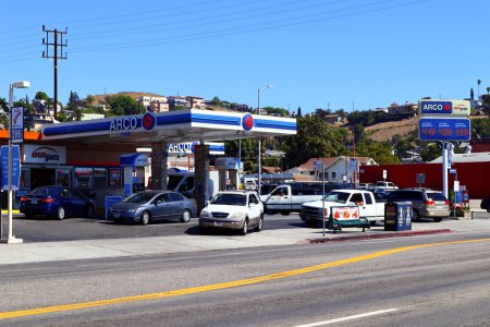 Photo for Los Angeles, California - October 6, 2019: ARCO Gas Station on N Broadway, Los Angeles. The Atlantic Richfield Company (ARCO) is an American oil Company - Royalty Free Image