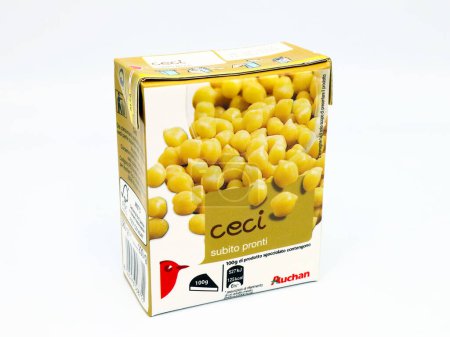 Photo for Pescara, Italy - March 10, 2020: Chickpeas with Food Brand of AUCHAN Supermarket chain - Royalty Free Image