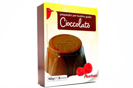 Photo for Pescara, Italy - May 31, 2020: Chocolate flavoured Pudding sold by Auchan supermarket chain - Royalty Free Image