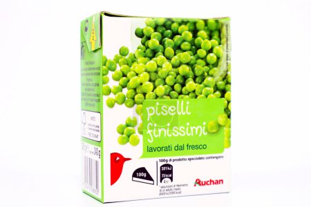 Photo for Pescara, Italy - March 10, 2020: Fine Peas sold by AUCHAN Supermarket chain - Royalty Free Image