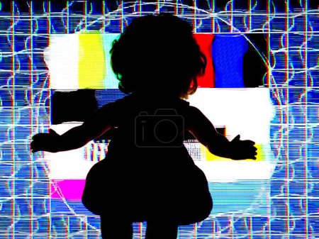 Photo for TV Test Pattern generated by a Monoscope, TV Static Noise Glitch Effect  Original Photo from a vintage Television  Concept for your project - Royalty Free Image