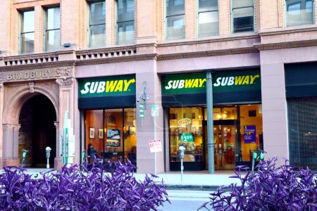 Photo for Los Angeles, California - October 3, 2019: SUBWAY Fast Food restaurant in Los Angeles downtown. The Subway's core product is the submarine sandwiches - Royalty Free Image