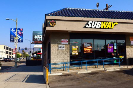Photo for Los Angeles, California - October 10, 2019: SUBWAY Fast Food restaurant in Los Angeles. The Subway's core product is the submarine sandwiches. - Royalty Free Image