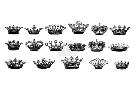 Kronensatz, Kronen, König, königlich, Königin, Jahrgang, Vektorillustration