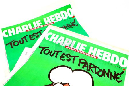 Photo for Paris, France  January 14, 2015: French satirical weekly CHARLIE HEBDO No. 1178, published on January 14, 2015. The first issue after the Charlie Hebdo - Royalty Free Image