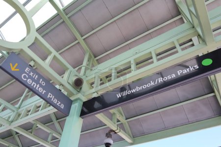 Photo for Los Angeles, California - May 21, 2019: Willowbrook Rosa Parks Blue Line and Green Line Metro rail Station, located at the intersection of Imperial Highway and Wilmington Avenue, Los Angeles - Royalty Free Image