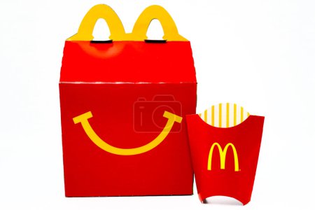 Photo for Los Angeles, California  December 2, 2019: McDonald's Happy Meal cardboard box. McDonald's is a fast food restaurant chain. - Royalty Free Image