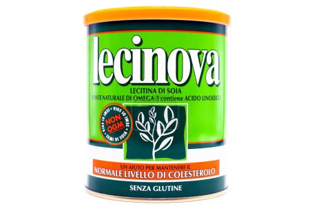 Photo for Pescara, Italy  December 18, 2019: Lecinova Soy Lecithin granules. The Soy lecithin is efficacy in reducing cholesterol and risk of cardiovascular disease - Royalty Free Image