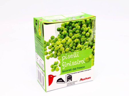 Photo for Pescara, Italy - March 10, 2020: Fine Peas sold by AUCHAN Supermarket chain - Royalty Free Image