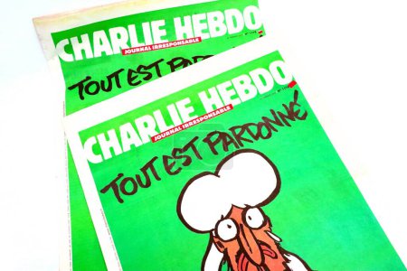 Photo for Paris, France  January 14, 2015: French satirical weekly CHARLIE HEBDO No. 1178, published on January 14, 2015. The first issue after the Charlie Hebdo - Royalty Free Image