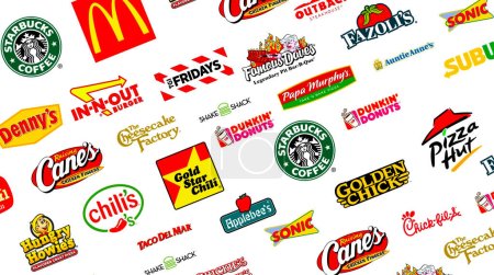 Téléchargez les photos : Une collection de logotypes de grandes entreprises mondiales bien connues de restauration rapide - en image libre de droit