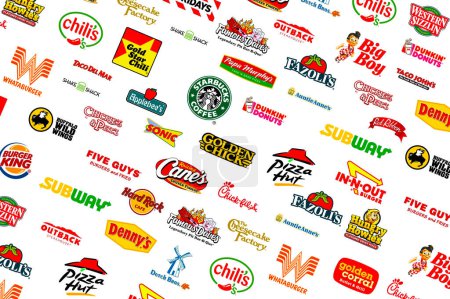 Téléchargez les photos : Une collection de logotypes de grandes entreprises mondiales bien connues de restauration rapide - en image libre de droit