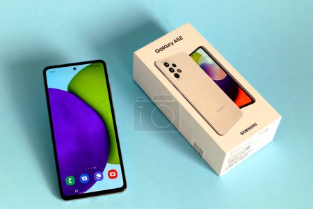 Photo for Rome, Italy  April 4, 2022: Smartphone Samsung Galaxy A52 released in march 2021 made in India. Samsung Electronics Co. Ltd. South Korea - Royalty Free Image