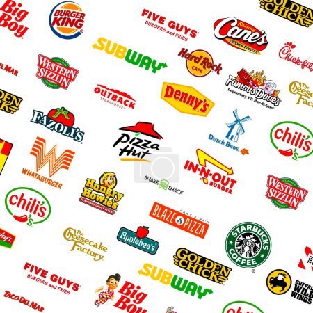 Foto de Una colección de logotipos de conocidas empresas líderes mundiales de restaurantes de comida rápida - Imagen libre de derechos