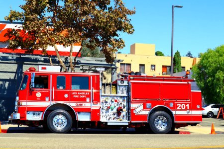 Foto de Los Angeles, California - 6 de octubre de 2019: LAFD Los Angeles Fire Department Truck - Imagen libre de derechos