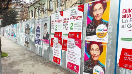 Photo for PESCARA, ITALY - March 01, 2018: Election Wall Posters for ITALY's ELECTION on MARCH 4, 2018 - Royalty Free Image