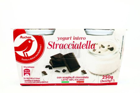 Photo for Pescara, Italy - March 10, 2020: Auchan Stracciatella Yogurt (with chocolate chips) sold by AUCHAN Supermarket chain - Royalty Free Image
