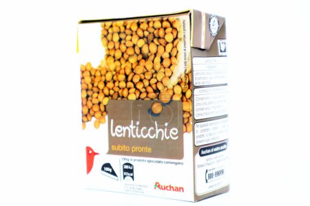 Photo for Pescara, Italy - March 10, 2020: Lentils with Food Brand of AUCHAN Supermarket chain - Royalty Free Image