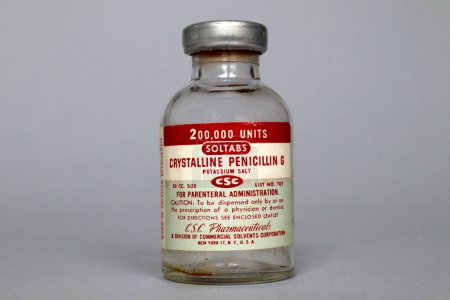 Photo for Rome, Italy  November 12, 2021: Vintage 1951 Vial of PENICILLIN G Produced by CSC Pharmaceuticals - New York - Royalty Free Image